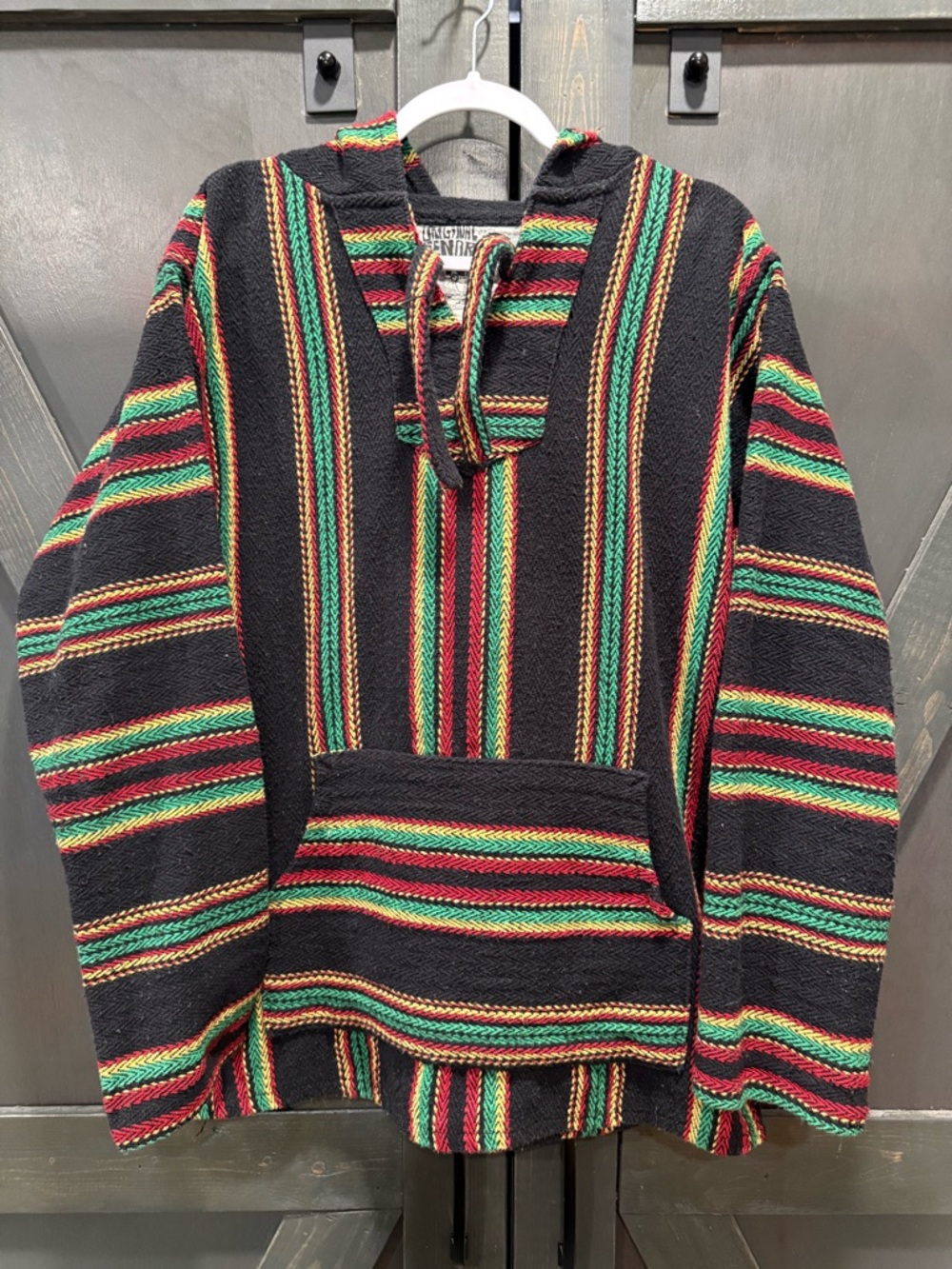 Black Striped Baja Hoodie with Red & Green Accents